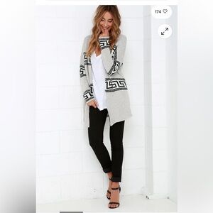 Gentle Fawn Greek Key Marble Grey Cotton Knit Cardigan Sweater